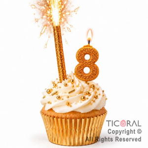 SET BENGALA Y VELA NUMERAL NUMERO 8 CON GIBRE ORO